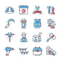 Get this handy collection of labour day outline style icons vector