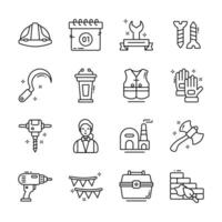 Get this handy collection of labour day outline style icons. vector