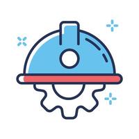 Linear style icon showing civil engineering hat and gear vector