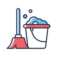 A well crafted line icon showing cleaning bucket with mop vector