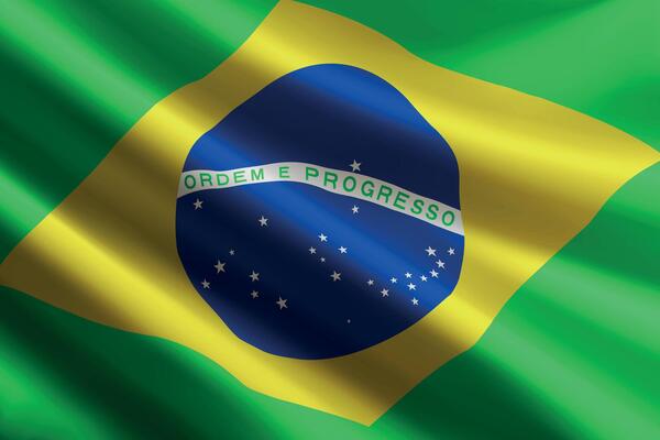 Brazil flag waving in the wind, detailed silk texture