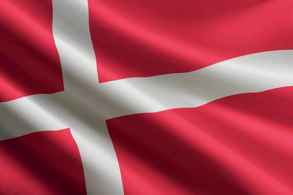 Denmark flag waving in the wind, detailed silk texture