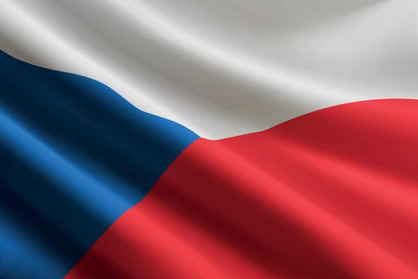 Czech Republic flag waving in the wind, detailed silk texture