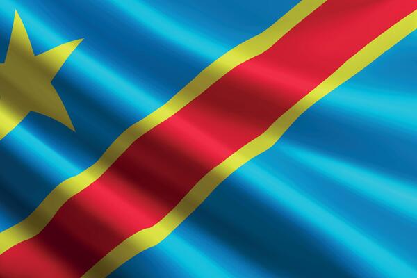 DR Congo flag waving in the wind, detailed silk texture
