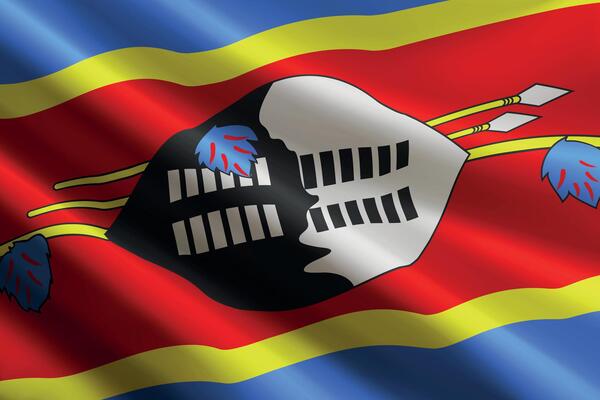 Eswatini flag waving in the wind, detailed silk texture