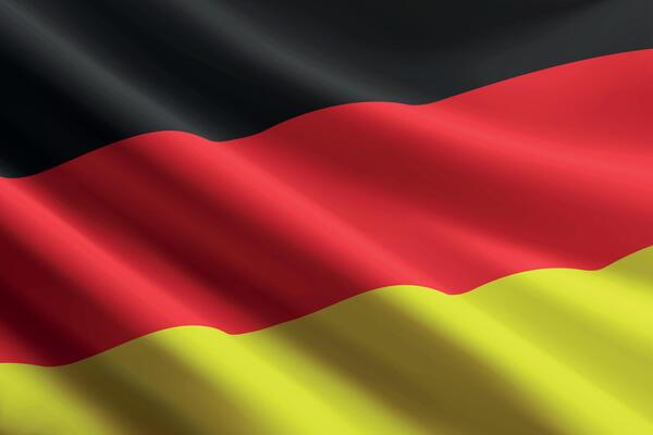 Germany flag waving in the wind, detailed silk texture