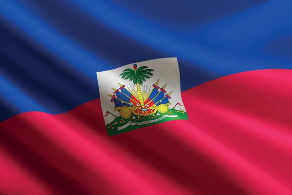 Haiti flag waving in the wind, detailed silk texture