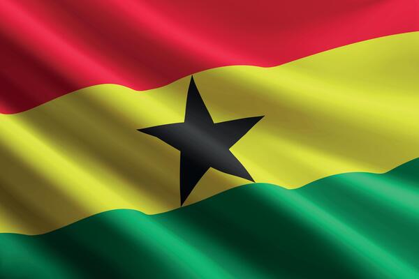 Ghana flag waving in the wind, detailed silk texture