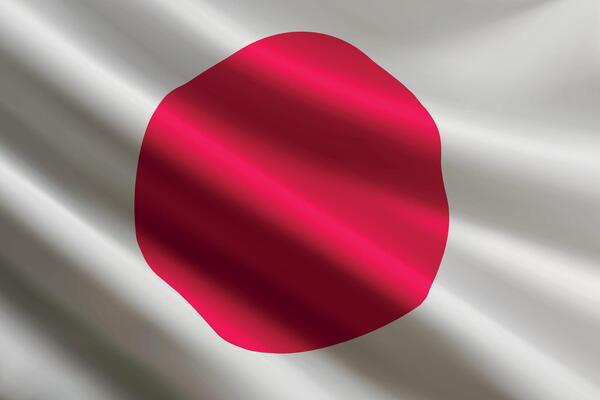 Japan flag waving in the wind, detailed silk texture