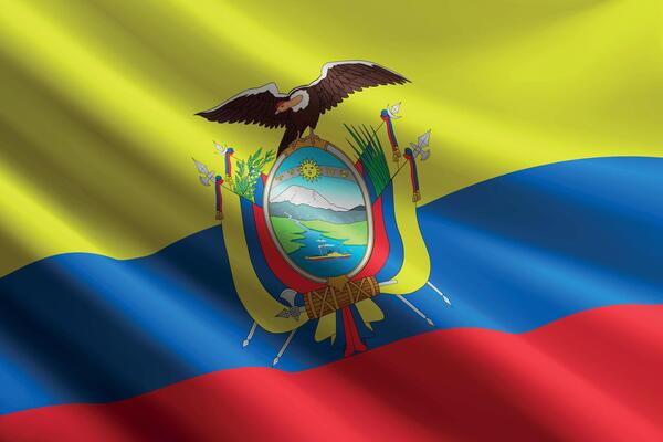 Ecuador flag waving in the wind, detailed silk texture