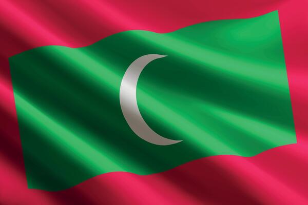 Maldives flag waving in the wind, detailed silk texture