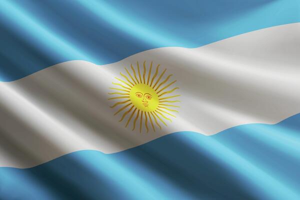 Argentina flag waving in the wind, detailed silk texture