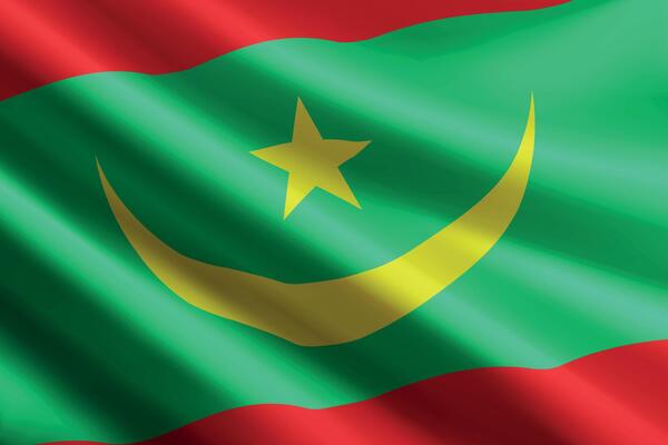 Mauritania flag waving in the wind, detailed silk texture