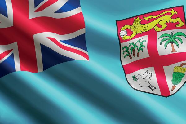 Fiji flag waving in the wind, detailed silk texture