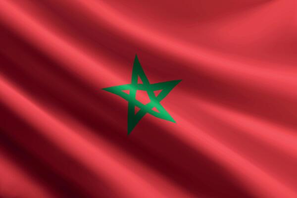 Morocco flag waving in the wind, detailed silk texture