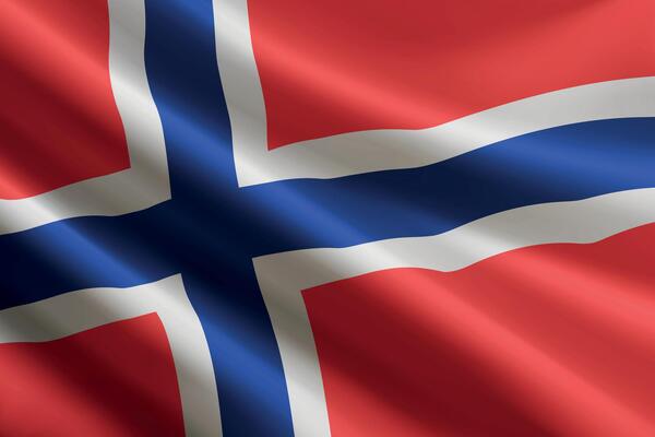 Norway flag waving in the wind, detailed silk texture