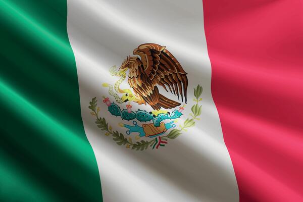 Mexico flag waving in the wind, detailed silk texture