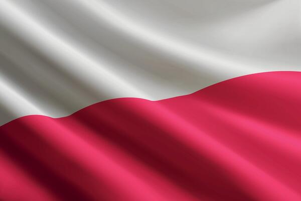 Poland flag waving in the wind, detailed silk texture