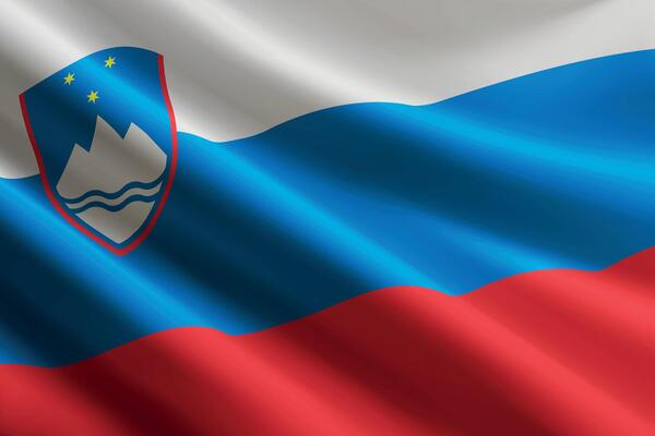 Slovenia flag waving in the wind, detailed silk texture