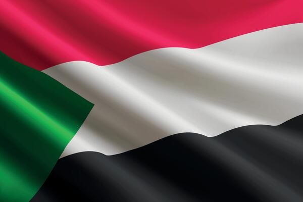 Sudan flag waving in the wind, detailed silk texture