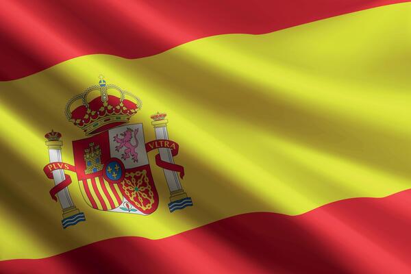 Spain flag waving in the wind, detailed silk texture