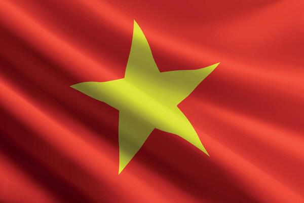 Vietnam flag waving in the wind, detailed silk texture