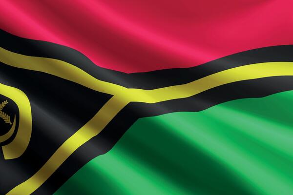 Vanuatu flag waving in the wind, detailed silk texture