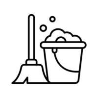 A well crafted line icon showing cleaning bucket with mop. vector