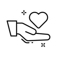 A captivating line style icon of volunteer hand with heart. vector