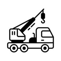Have a look at this amazing glyph icon showing crane truck. vector