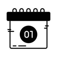 Easy to edit glyph style icon showing calendar. vector