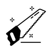 Easy to edit glyph style icon depicting hand manual saw. vector