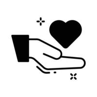 A captivating glyph style icon of volunteer hand with heart. vector