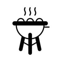 handy glyph style icon of charcoal grill with smoke. vector