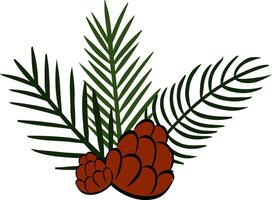 Pine tree branches with pine cones composition isolated. graphic line ink illustration. Perfect for cards, decorations, stickers, logo, menu, various designs. vector