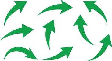Collection of Green Curved Directional Arrows Pointing Different Ways on White vector