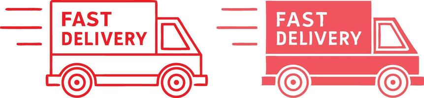 Red Delivery Truck Silhouette with Fast Delivery Text on a White Background vector