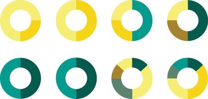 Donut Chart Set With Teal Yellow Segments On White Background, Round Graph, Diagram vector