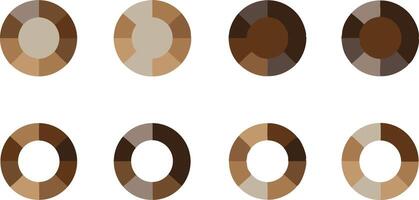 Collection of Eight Colorful Brown Tone Rings with Eight Sections on White vector