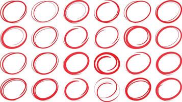 Red Circle Shapes Collection on White Background Hand Drawn Imperfect Circles vector