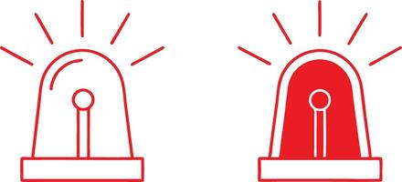 Two Red Emergency Siren Icons with Rays Isolated on a White Background vector