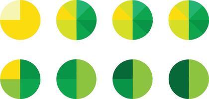 Pie Chart Set of Eight Segments with Yellow to Green Gradient on White Backdrop vector