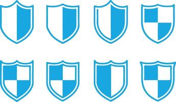 Various Shields with Blue Border, Security Icons on White Background, Guarding Element vector