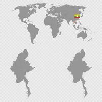 Myanmar Map Set with World Location. vector