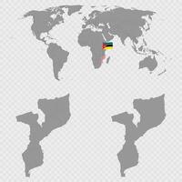 Mozambique Map Set with World Location. vector