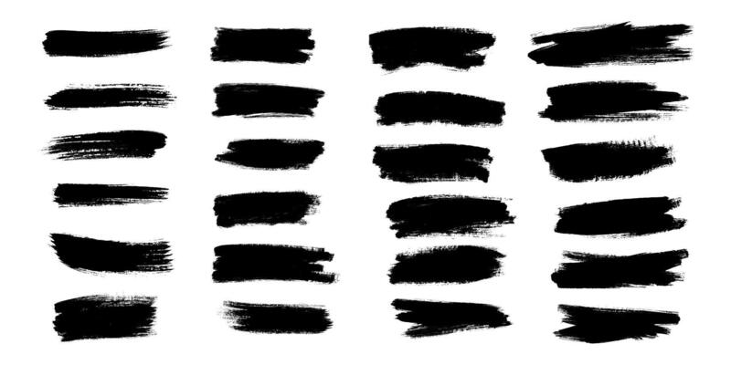 Collection of Black Grunge Brush Strokes. Ink Paint Texture Set