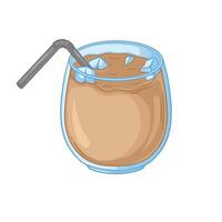 Cocoa drink in a glass with a straw. illustration vector