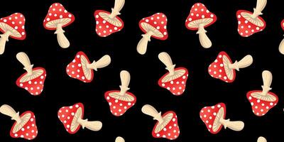 cute polka dot mushrooms endless tileable background traditional fairytale design element for children's products black background vector