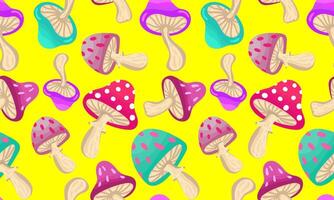neon fantasy fungi endless tileable backdrop fun design for modern graphic applications colorful whimsical mushroom print background textile pop art projects vector