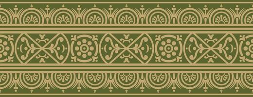 seamless gold with green border, Pompeii frame. Endless Neopolitan ornament vector